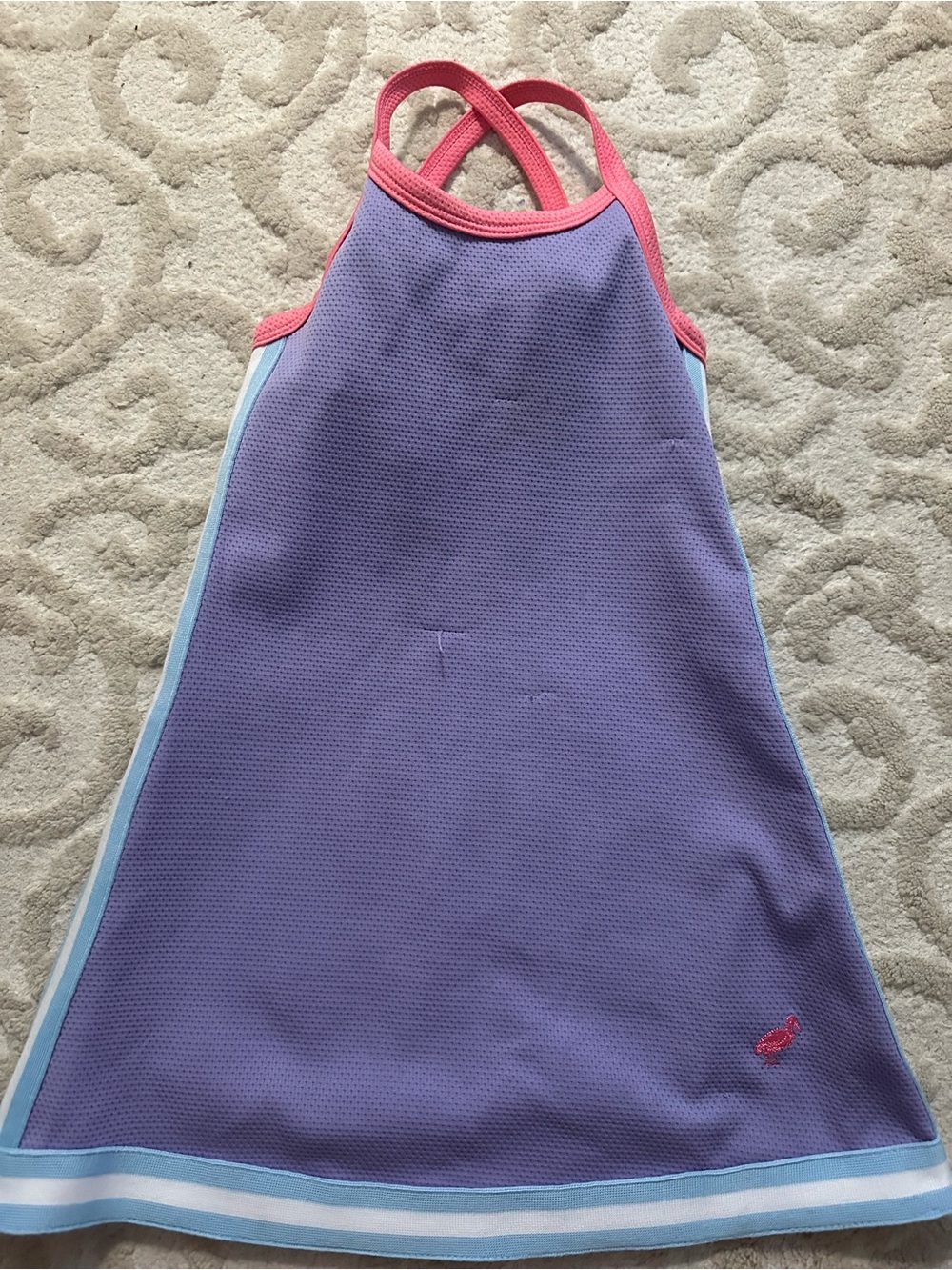 The Beaufort Bonnet Company Purple Dress with Pink Trim and Light Blue Accents